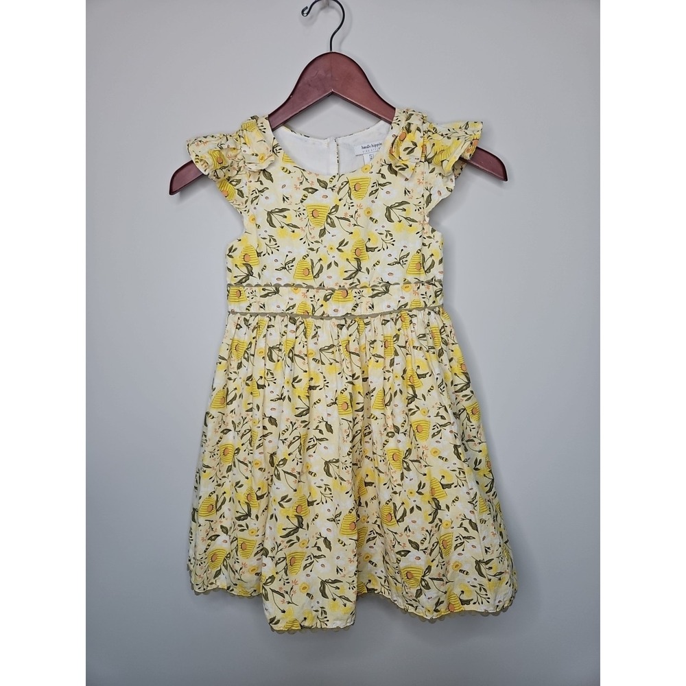 Haute Hippie Dress Girls 7 Yellow Bees Beehives Floral Boho CottageCore Cotton